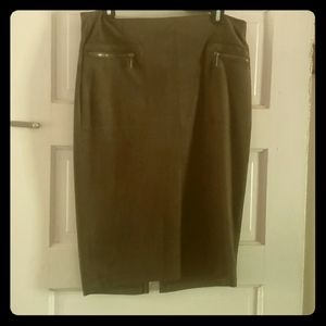 Faux Suede Olive Pencil Skirt